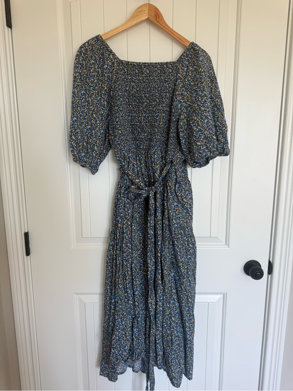 Old Navy Floral Midi Wrap Dress Large Puff Sleeve Smocked Cottagecore Boho Large - Picture 3 of 9